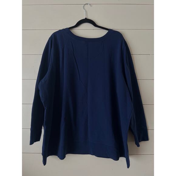 Woman Within Plus Size Navy sweatshirt with tan floral embroidering 3XL - Picture 4 of 6